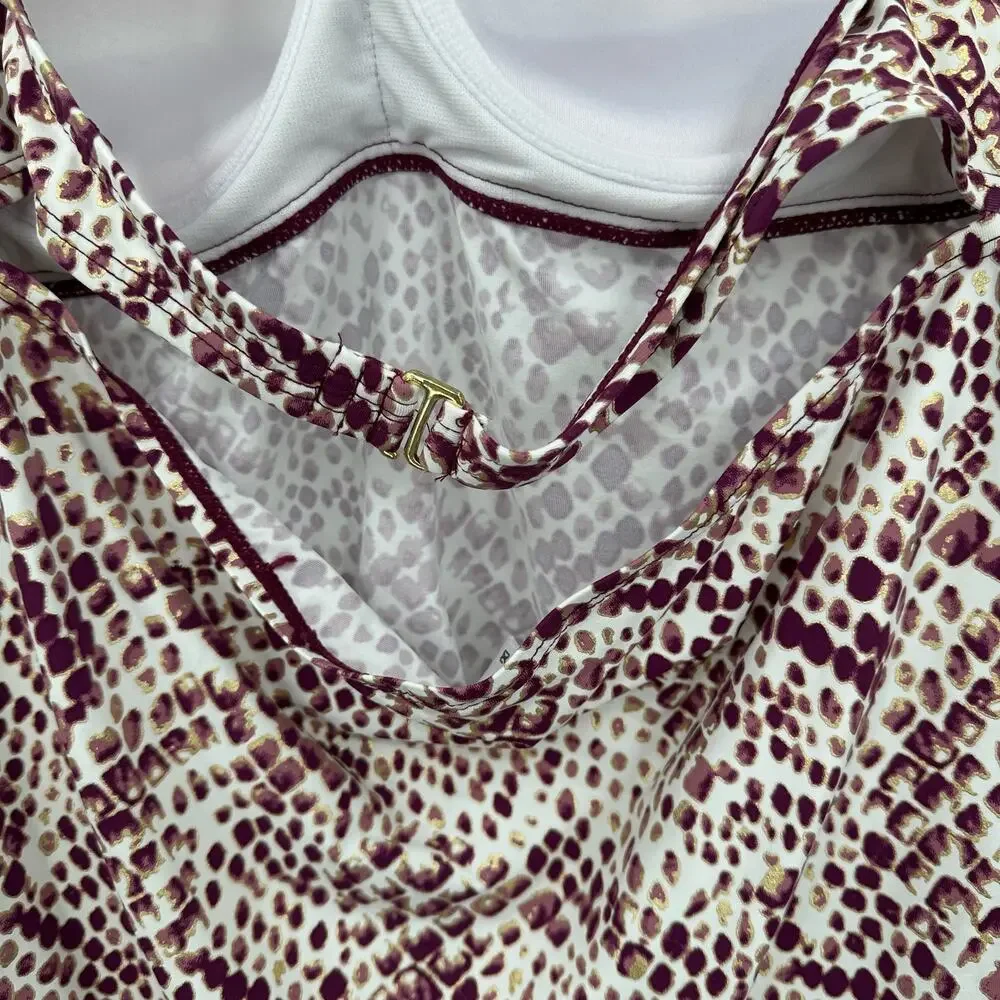 Ambrielle Size Large Swim‎ Top Animal Print Halter Top Built In Cup Tankini